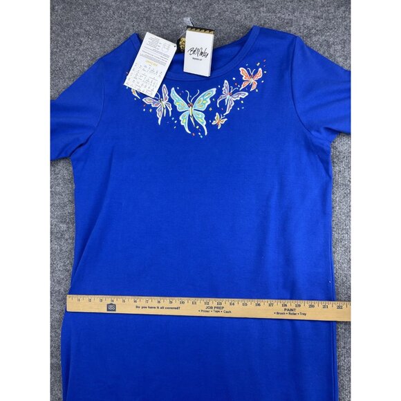 Bob Mackie Wearable Art Dress Womens L Blue T-Shirt Embroidered Butterflies - Picture 5 of 8